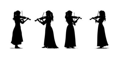 Female Violinists Playing Silhouette Icon Set. Musical Performance And Artistic Expression Solid Symbol Collection. Music Education And Performance Visuals. Isolated Illustration vector