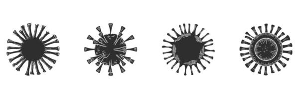 Virus Structure Illustrations Silhouette Set. Microbiology And Pathogen Concepts Isolated Illustration Collection vector