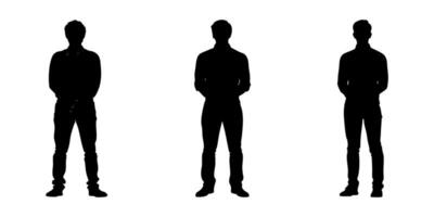 Standing Men Silhouette Icon Set. Casual Posture And Body Language Symbol Collection. Ui Ux Design And Presentation Use. Isolated Illustration vector