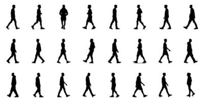 Walking Men Silhouette Icon Set. Dynamic Movement And Posture Symbol Collection. Fitness And Activity Visuals. Isolated Illustration vector