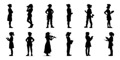 Silhouette Icon Set Of Diverse Female Figures In Various Occupations. Professional And Hobby Representation Solid Symbol Collection. Career And Lifestyle Visuals. Isolated Illustration vector