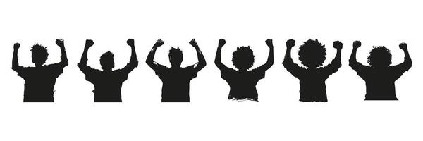 People Celebrating In Silhouette Set. Group Unity And Joyful Expression Symbol Collection. Social And Event Use. Isolated Illustration vector