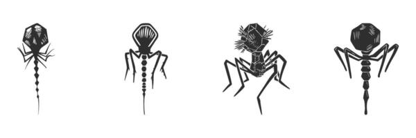 Bacteriophage Virus Silhouette Set. Microbiology And Virology Concepts Isolated Illustration Collection vector