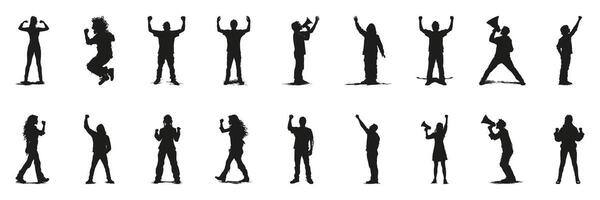 Protest And Celebration Silhouette Set. Activism And Joyful Expression Symbol Collection. Social And Event Use. Isolated Illustration vector