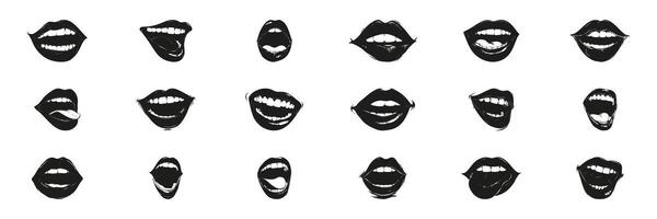 Mouth Expressions In Silhouette. Facial Emotion And Communication Symbol Collection. Artistic And Design Use. Isolated Illustration vector