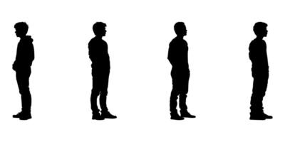 Standing Male Silhouettes In Side View Icon Set. Posture And Profile Observation Symbol Collection. Educational And Design Reference Visuals. vector