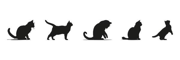 Cat Silhouettes In Solid Icon Set. Feline Behavior And Movement Symbol Collection. Pet Care And Animal Observation Use. Isolated Illustration vector