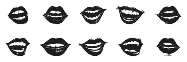 Mouth Expressions Silhouette Set. Facial Emotion And Communication Symbol Collection. Artistic And Design Use. Isolated Illustration vector