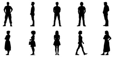 Silhouette Icon Set Of Standing Men And Women. Body Language And Posture Reference Solid Symbol Collection. Ui Ux Design and Infographics Use. Isolated Illustration vector