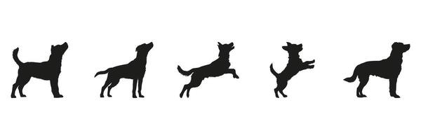 Dog Silhouettes In Motion Set. Canine Behavior And Activity Symbol Collection. Pet Training And Animal Observation Use. Isolated Illustration vector