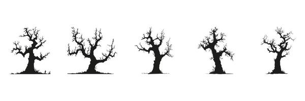Bare Tree Silhouettes In Icon Set. Seasonal Change And Natural Environment Symbol Collection. Botanical And Ecological Use. Isolated Illustration vector