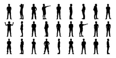 Silhouetted Male Figures In Various Poses Icon Set. Body Language And Gesture Representation Solid Symbol Collection. Design And Animation Reference. Isolated Illustration vector