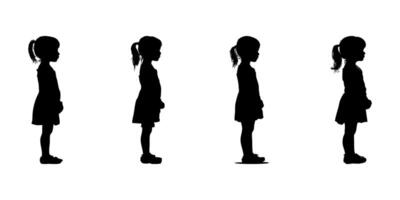 Silhouette Of Standing Children In Side View Icon Set. Growth And Development Observation Symbol Collection. Educational And Parenting Visuals vector