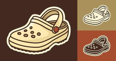 three different style of Cartoon clog sandal shoe sticker vector