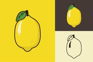 Cute yellow lemon fruit sticker with outline versions vector