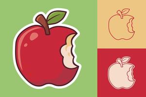 Cute bitten red apple sticker with outline versions vector