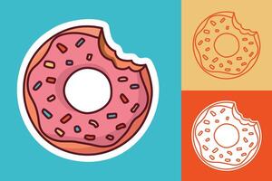 Pink frosted donut sticker with bite and sprinkle details vector
