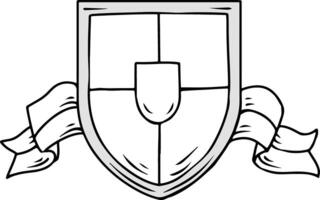 Shield emblem outline with ribbon banner vector