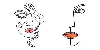 Half face of a girl in continuous one line drawing style stock illustration White background vector
