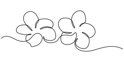 Plumeria flowers in continuous line art drawing style. Minimalist black line sketch on white background vector