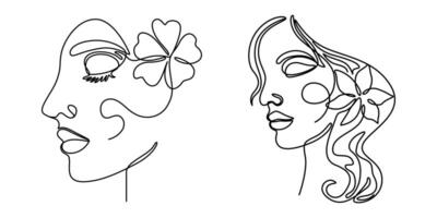 continuous one line drawing of half face looking side view vector