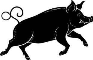 Running Pig Silhouette in Side View with Dynamic Movement vector