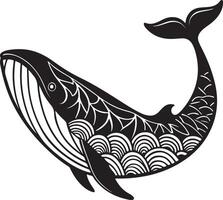 Whale in Motion with Textured Ocean Wave Silhouette vector