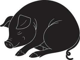 Sleeping Pig Curled Up Silhouette in Resting Position vector