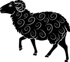 Sheep Face Front View Silhouette with Artistic Details vector