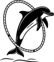 Leaping Dolphin Through Waves in Silhouette Form vector