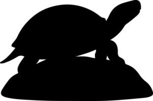 Turtle Silhouette Sitting on Rock in Side Profile vector