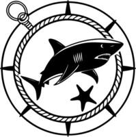 Shark Inside a Minimal Ocean Circle Design vector