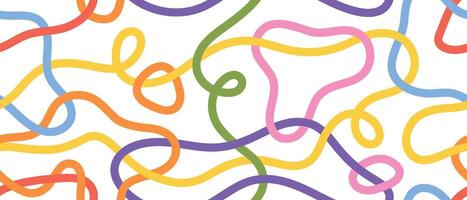 seamless background with hand-drawn colorful lines. Abstract vibrant pattern of overlapping curves for kids apparel, gift wrap, and playful branding vector