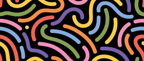 Hand-drawn curvy lines background. Modern abstract seamless pattern with colorful brush strokes. Ideal for fashion prints and web design vector
