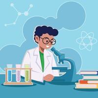 scientist man use microscopes illustration template graphic design . science at modern laboratory cartoon character concept with background in flat style vector