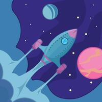 rocket launch space illustration template graphic design . outer space exploration with stars and planet for astronomy and science technology idea concept with backgrounds vector