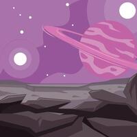 planet surface landscape view illustration template graphic design. outer space exploration with stars and planet for astronomy and science technology idea with backgrounds in flat style vector