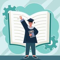 Graduate people celebrate illustration template graphic design . a man of happy graduating students characters cartoon concept idea with background in flat style vector