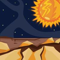 planet surface landscape view at sun illustration template graphic design. outer space exploration with stars and planet for astronomy and science idea with backgrounds in flat style vector