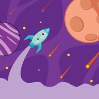 rocket launch into space illustration template graphic design . outer space exploration with shooting stars and planet for astronomy and science idea with backgrounds in flat style vector