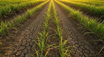 Growing Crop Rows in a Field Under Sunlight, Agriculture Concept photo