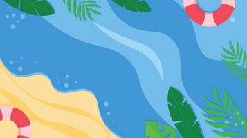 Summer Beach Scene with Ocean Waves and Palm Leaves vector