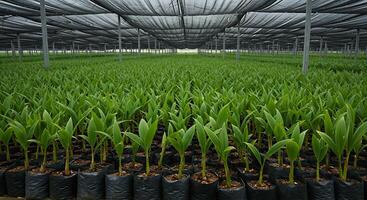 Green Plant Nursery Under Shading Structure Cultivating Young Plants for Agriculture photo