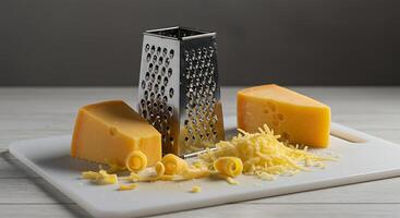 Grating Cheese Preparation on Cutting Board Still Life photo