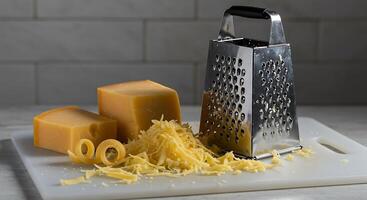 Preparing Cheese with Grater for Cooking Simple Meal photo
