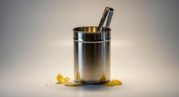 Ice Bucket and Tongs with Lemon Zest on Neutral Background photo