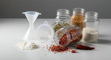 Preparing Spices Using Jars and Funnels for Cooking photo