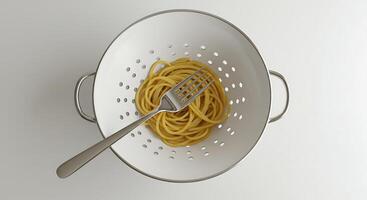 Spaghetti in Colander with Fork Simple Overhead Food Preparation photo