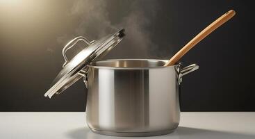 Cooking in Progress Steam Rising From a Pot with Lid photo