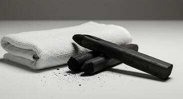 Charcoal Drawing Sticks with Cleaning Cloth Still Life Composition photo